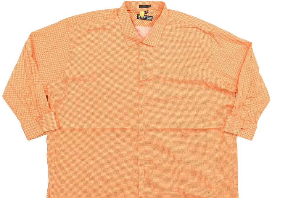 Stacy Adams Men Button Down Shirt Size 22 34/35 Orange Polka Dot Long Sleeve Co
